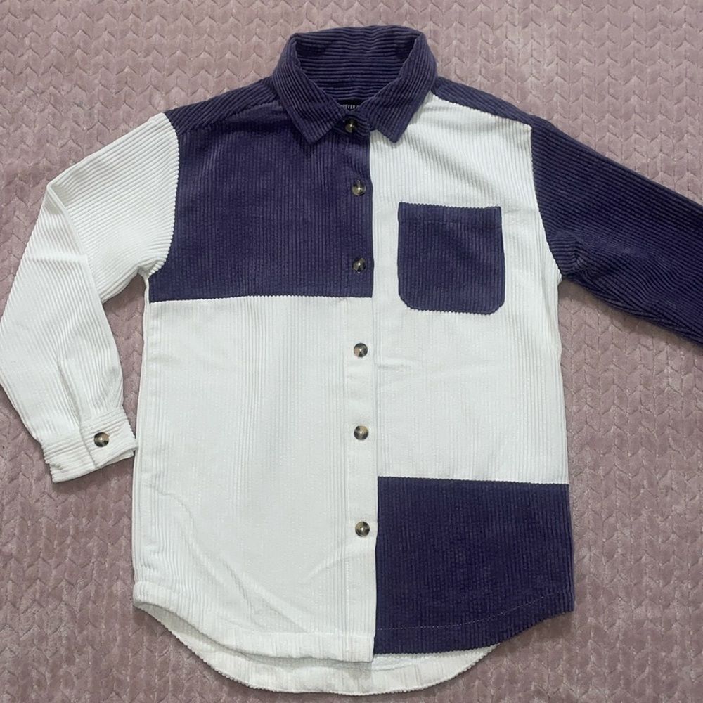 Forever 21 Girls Oversized Button Front Color Block Shirt